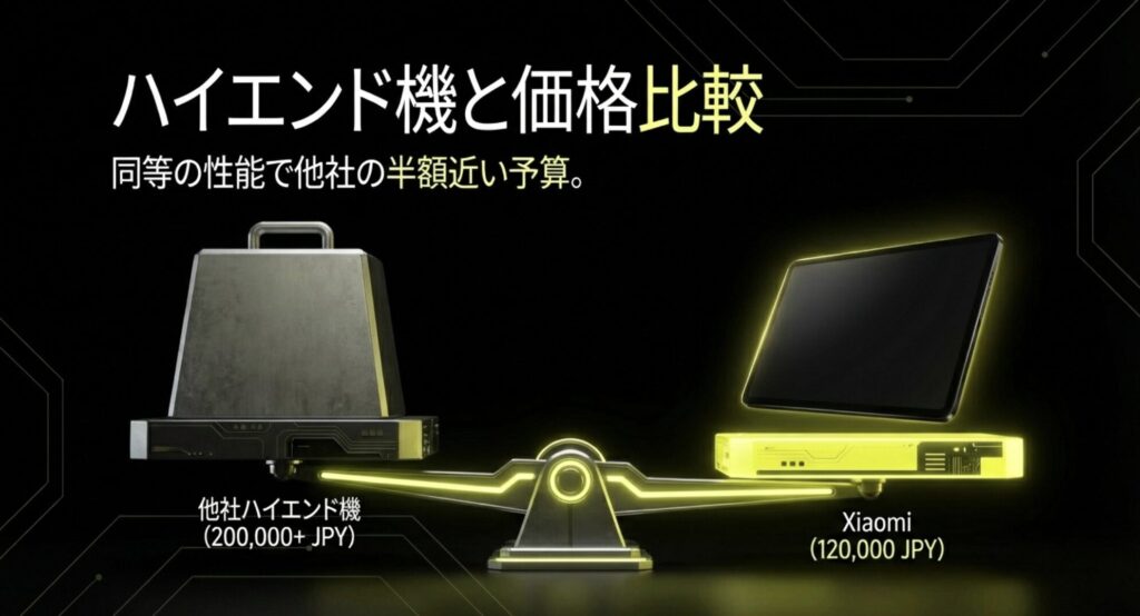 Xiaomi Pad 7 Ultraと同等の性能を持つ他社ハイエンド機との価格比較グラフ