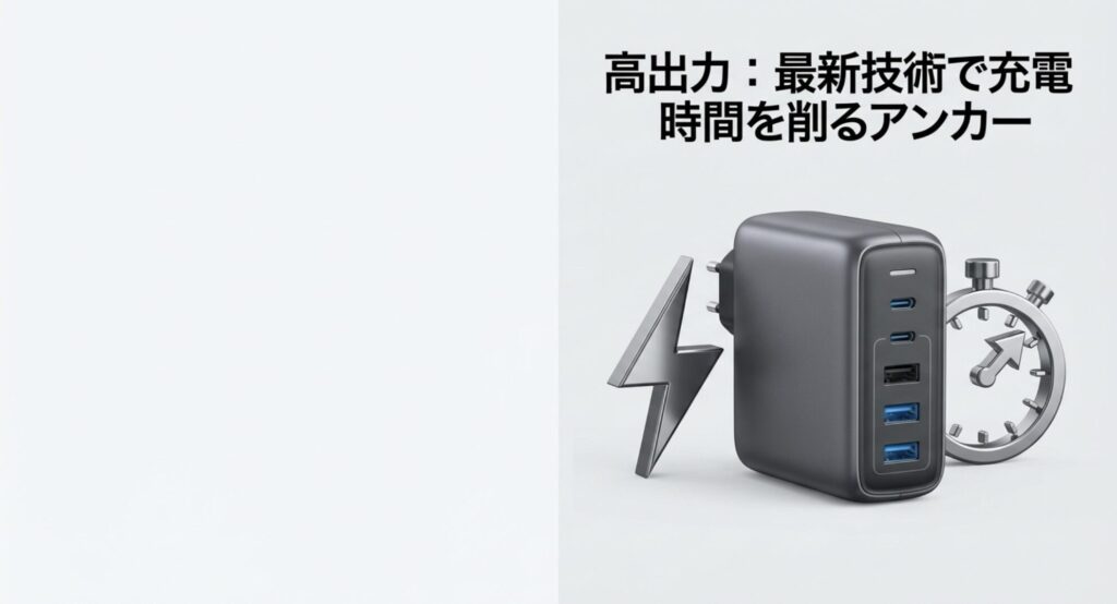 最新技術で充電時間を削るアンカーの高出力を解説するスライド画像