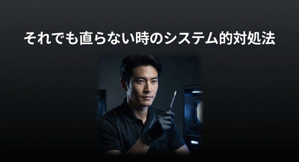 ドライバーを手にする男性の画像と、それでも直らない時のシステム的対処法について