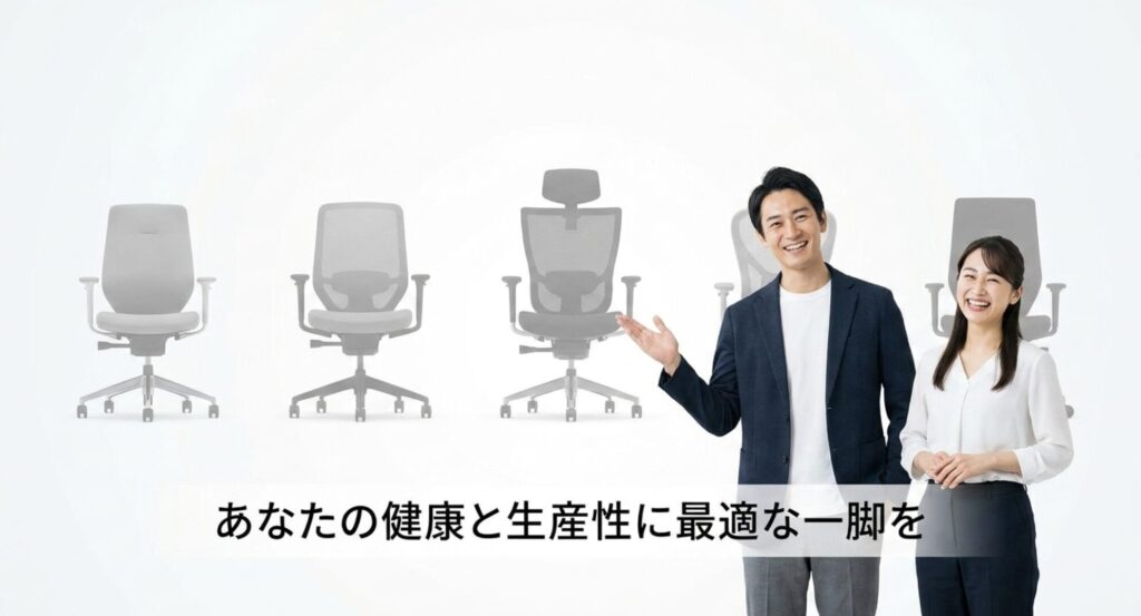 健康と生産性を高めるために最適なワークチェアのシルエット画像