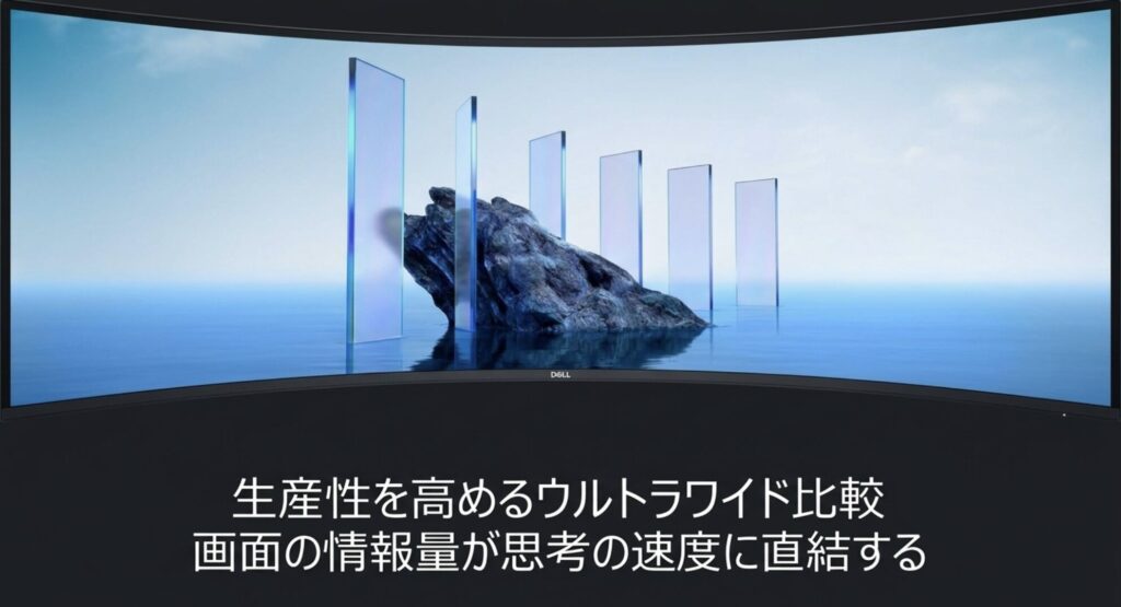 画面の情報量が思考の速度に直結する生産性を高めるウルトラワイドモニターの比較スライド