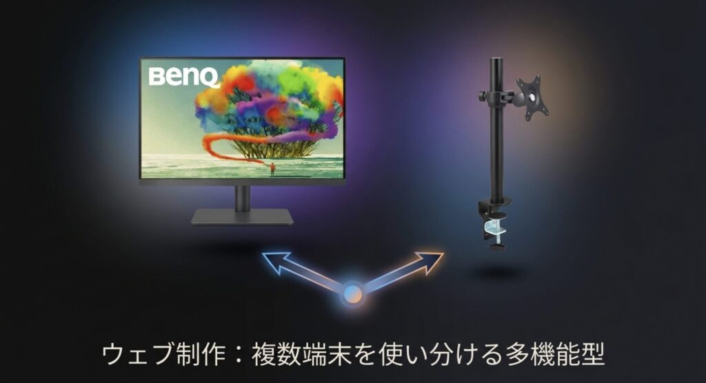 Web制作におすすめの、複数PCを効率的に使い分けられる多機能モニターセット