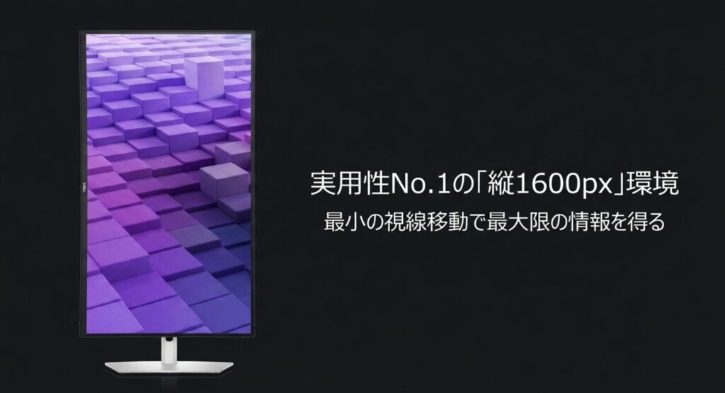最小の視線移動で最大限の情報を得るDELLの実用性No.1となる縦1600pxモニタースライド