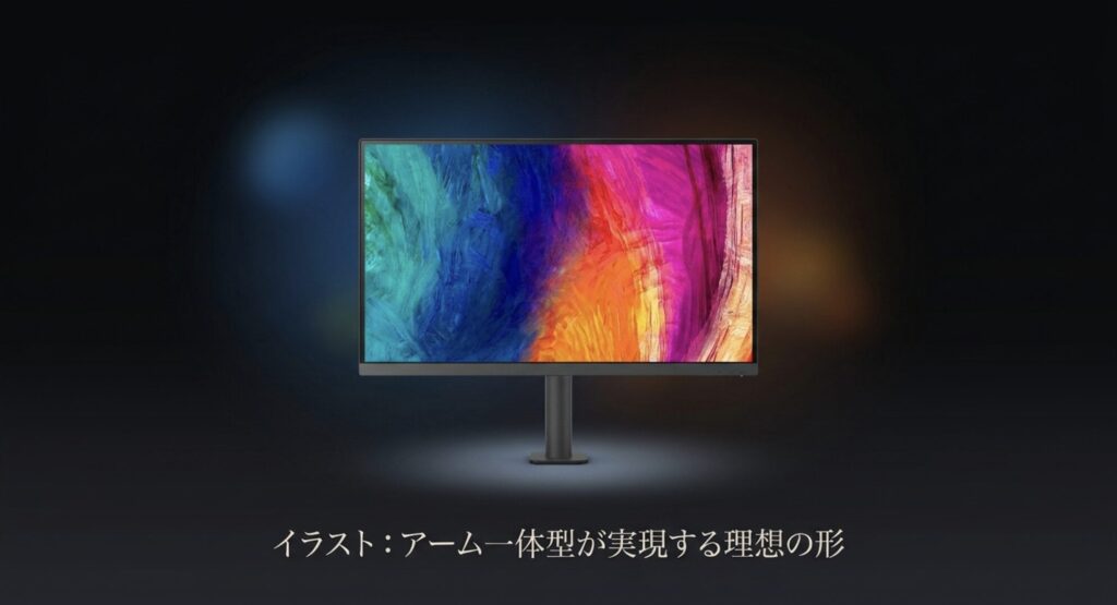 イラストやレタッチにおすすめの、モニターアーム一体型で理想的な配置ができる環境