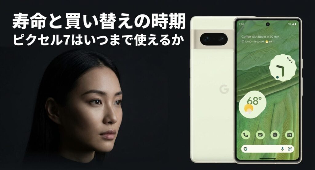 Google Pixel 7はいつまで使えるか、寿命と最適な買い替え時期を解説したスライドの表紙画像