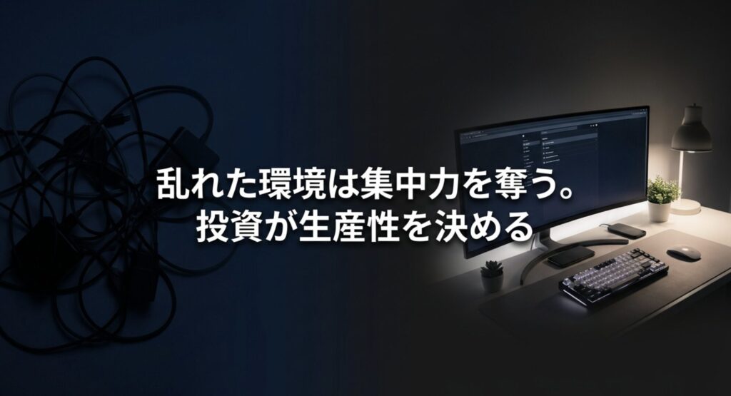 乱れた環境は集中力を奪う。投資が生産性を決めることを示すスライド