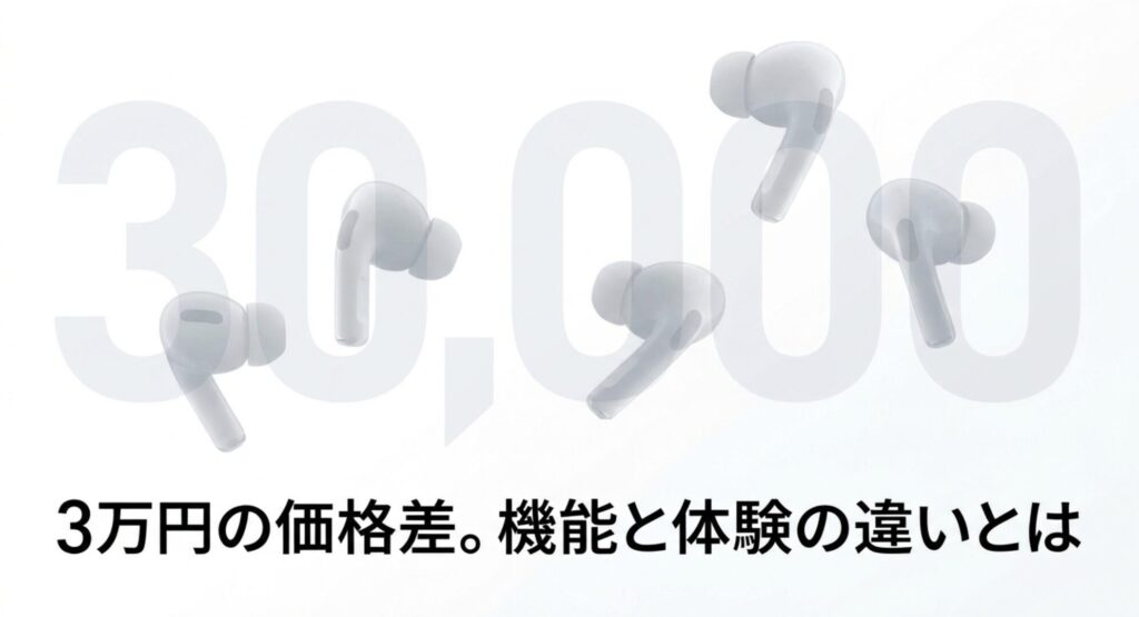 Anker Soundcore Liberty 4とAirPods Proの約3万円の価格差による機能と体験の違いを解説したスライド