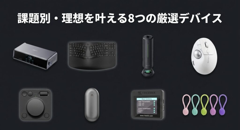 Ankerハブやエルゴノミクスマウスなど、課題別に理想を叶える8つの厳選デバイスの一覧表