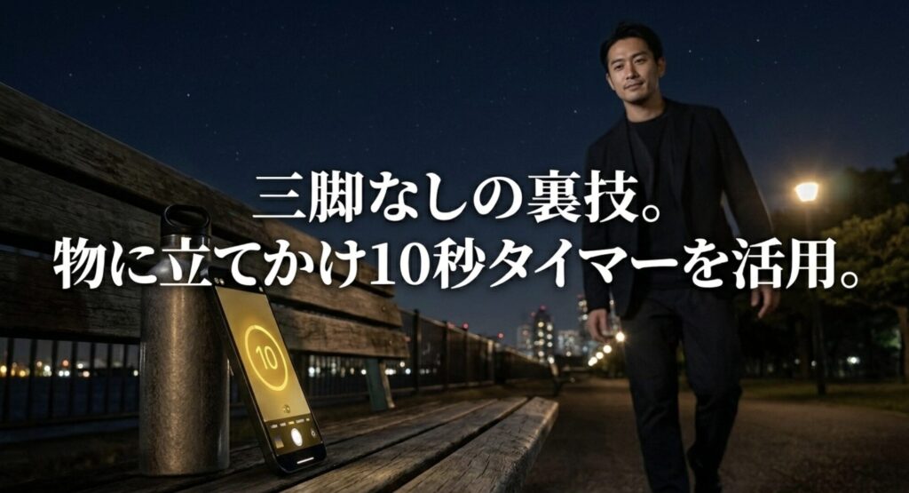 三脚がない場合に物に立てかけ10秒タイマーを活用するナイトモードの裏技