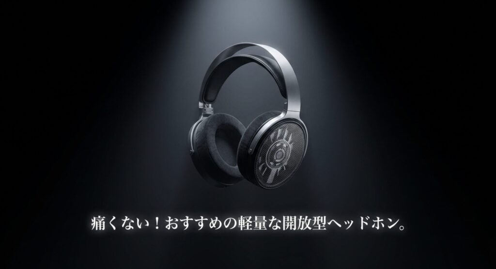 側圧が弱く長時間の使用でも痛くなりにくいおすすめの軽量な開放型モデル