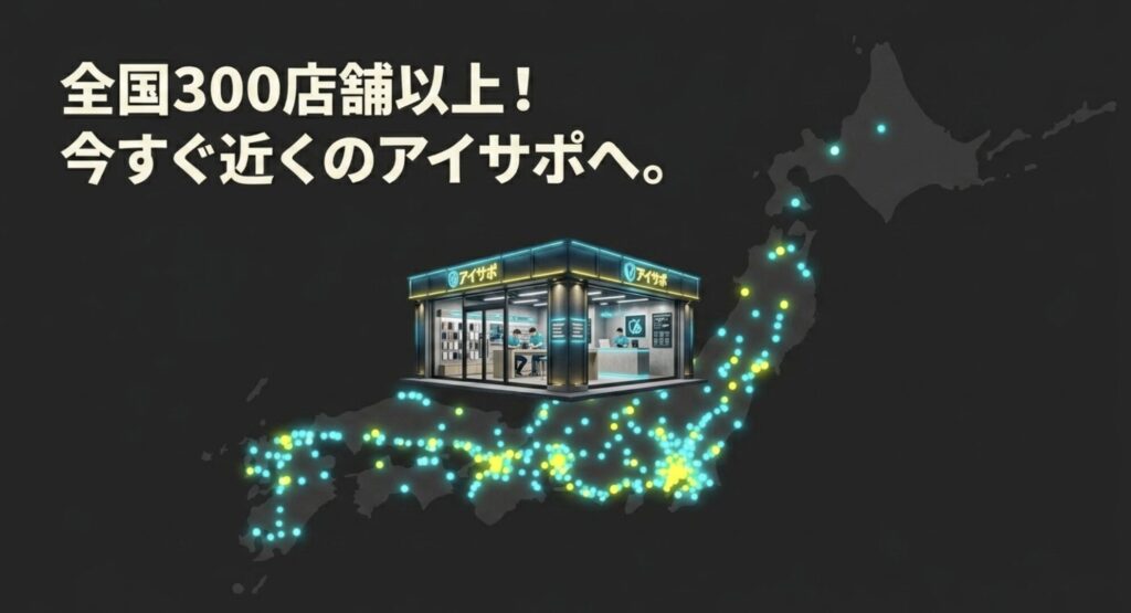 全国に300店舗以上展開するアイサポの最寄り店舗への来店を促す画像