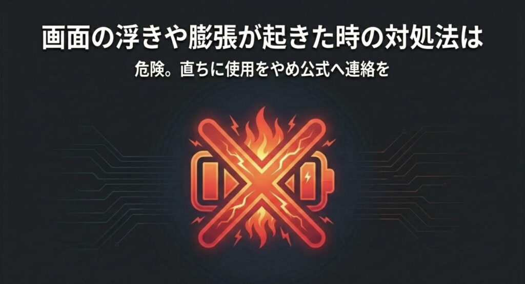 Fitbitのバッテリーが膨張し画面が浮いた際の危険性と使用中止を促す警告アイコン