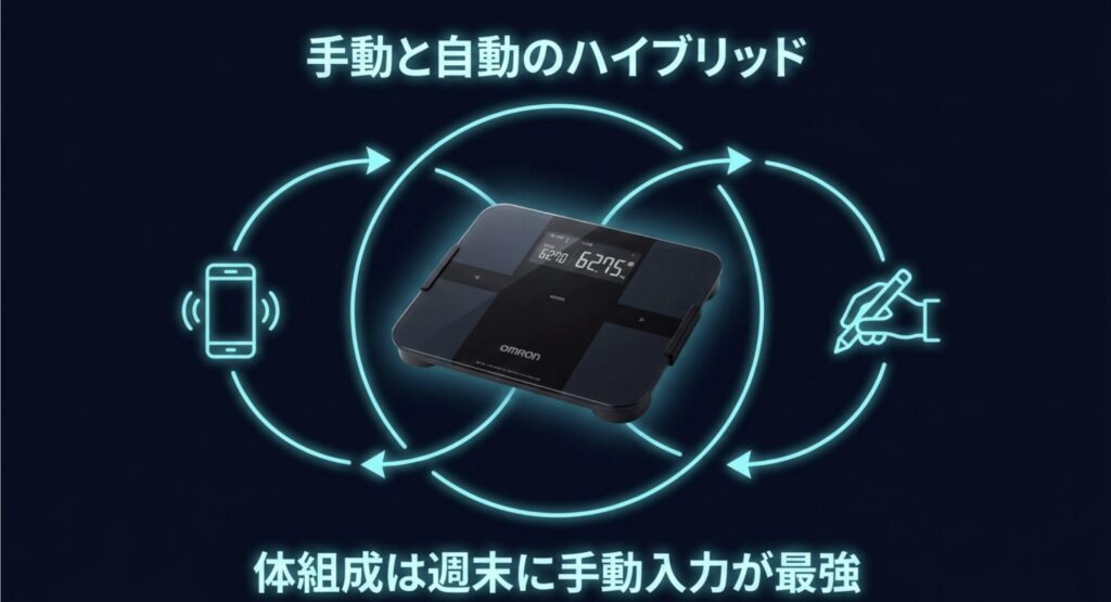 体重は自動同期を利用し体組成データは週末に手動入力するハイブリッドな運用方法
